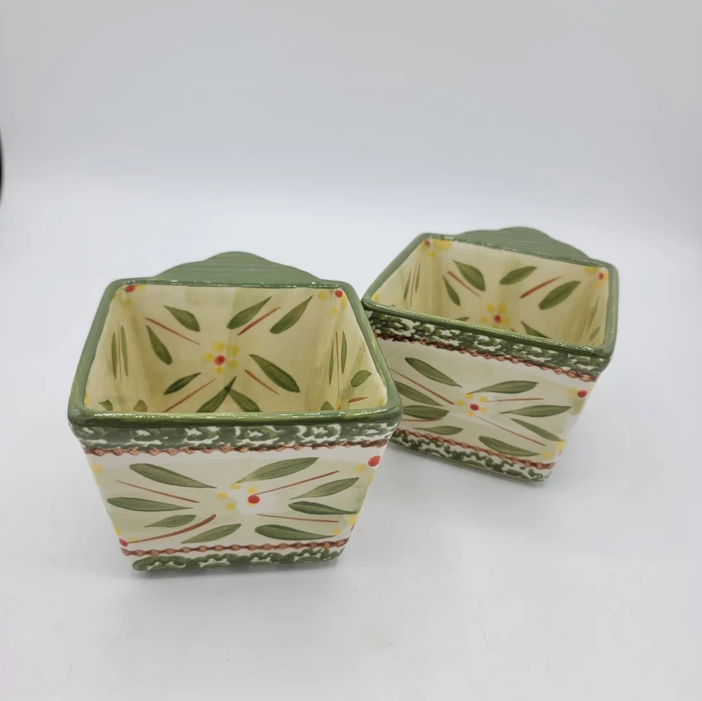 Temp-tations by Tara Old World Green 10oz Ramekins Set of 2 Handpainted Bakeware